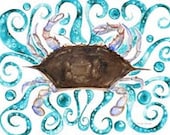 Moon Dance  Brown Crab Art Print by Mississippi Artist Erika Johnson