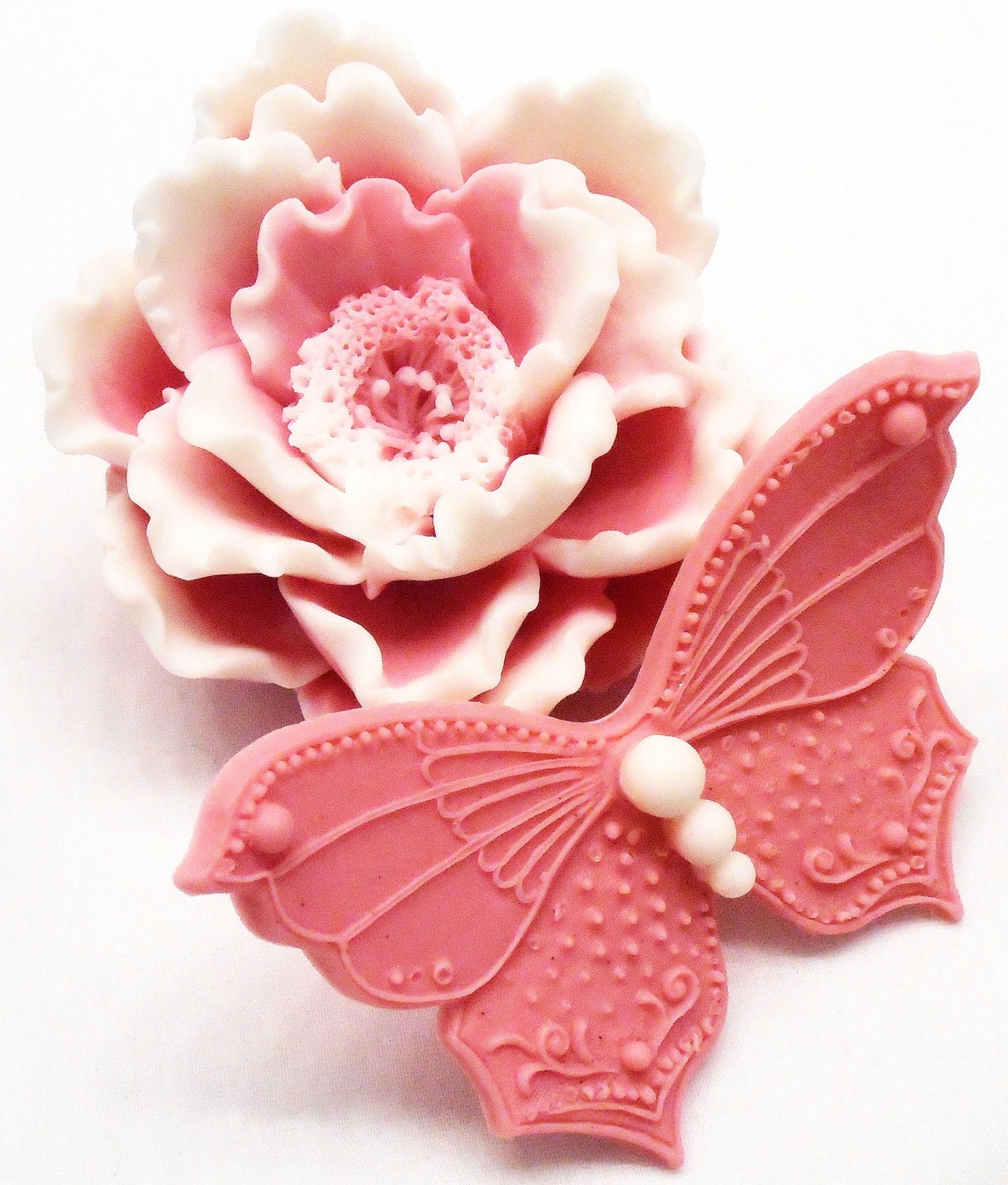Pink  Peony Soap with Butterfly - Decorative Gift Soap - Vegan
