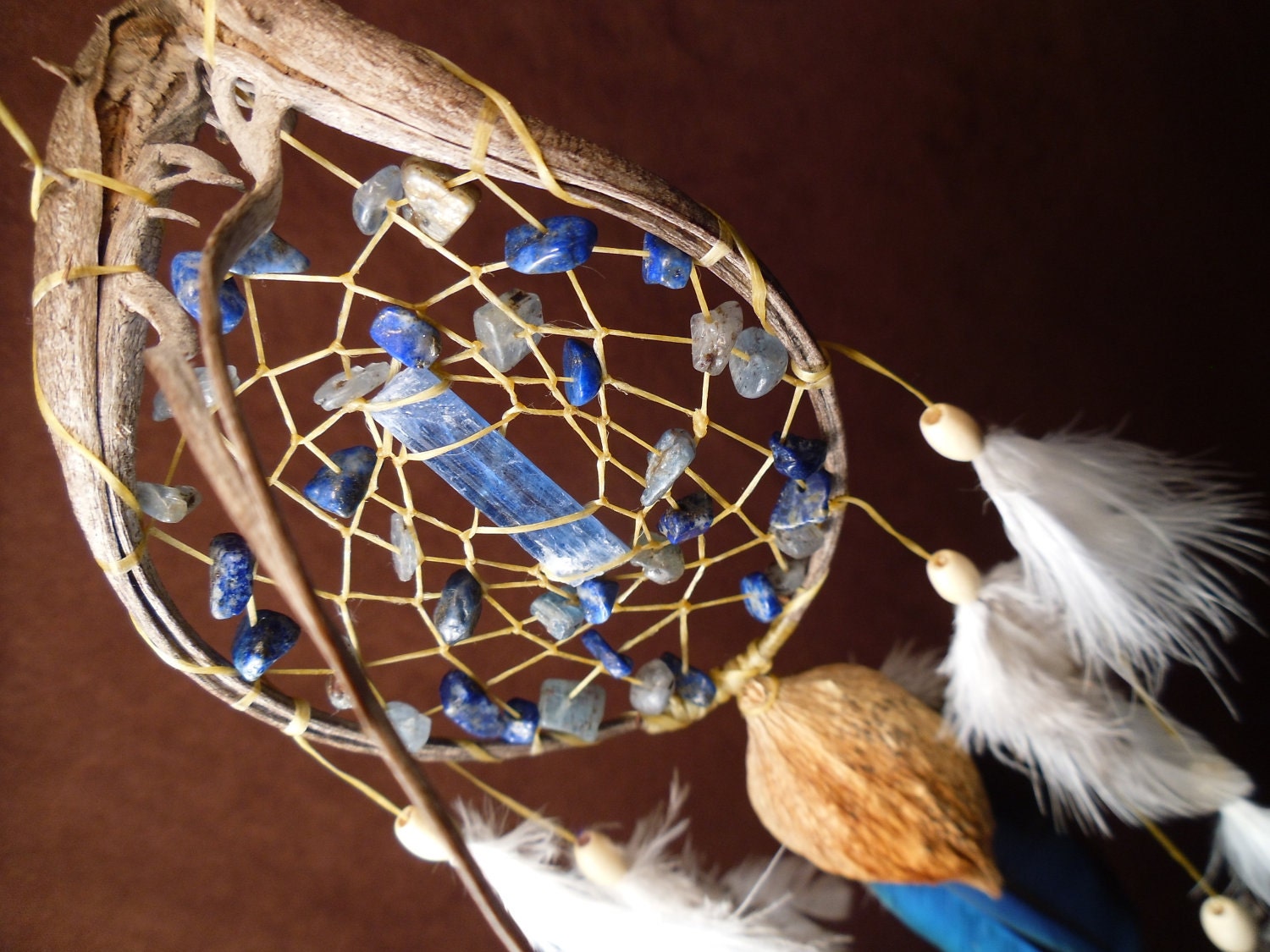 Custom Dream Catcher - Kyanite- Crystal Blue Vibrations- Devils Claw Dream Catcher