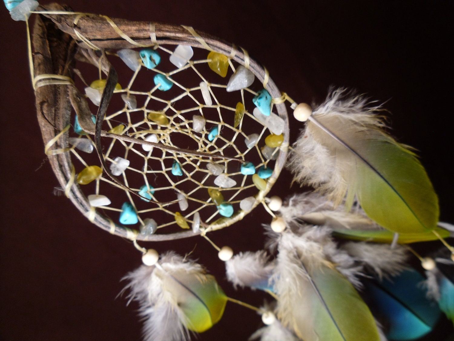 Custom Dream Catcher- Soft Earth- Devils Claw Dream Catcher- with Macaw Feathers