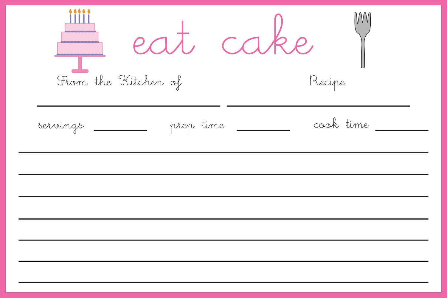 Eat Cake Custom Recipe Cards with Cake and Fork images
