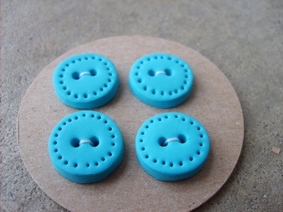 Handmade Buttons set of 4--Teal with dotted edge -- HALF OFF