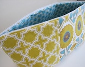 Cosmetic Bag Zippered Pouch Clutch in Joel Dewberry Sunflower and Nap Sack Print, Lined in Laminated Acorn Chain