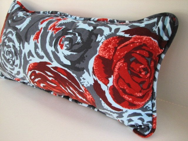 Small Lumbar Pillow in Anna Maria Horner Velveteen With Matching Welt Trim