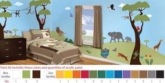 Paint Kit for Jungle Wall Stencil Kids Wall Mural, Acrylic Paints