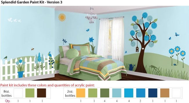 Paint Kit for Girls Room Tree Mural, Turquoise and Brown Tree Version