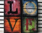 Love Distessed Wood Look Canvas Blocks - 5x5