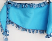 BLUE SKY Fleece (Polar) Scarf With Floral Lace, Fashion, Winter, Cozy, For Gift
