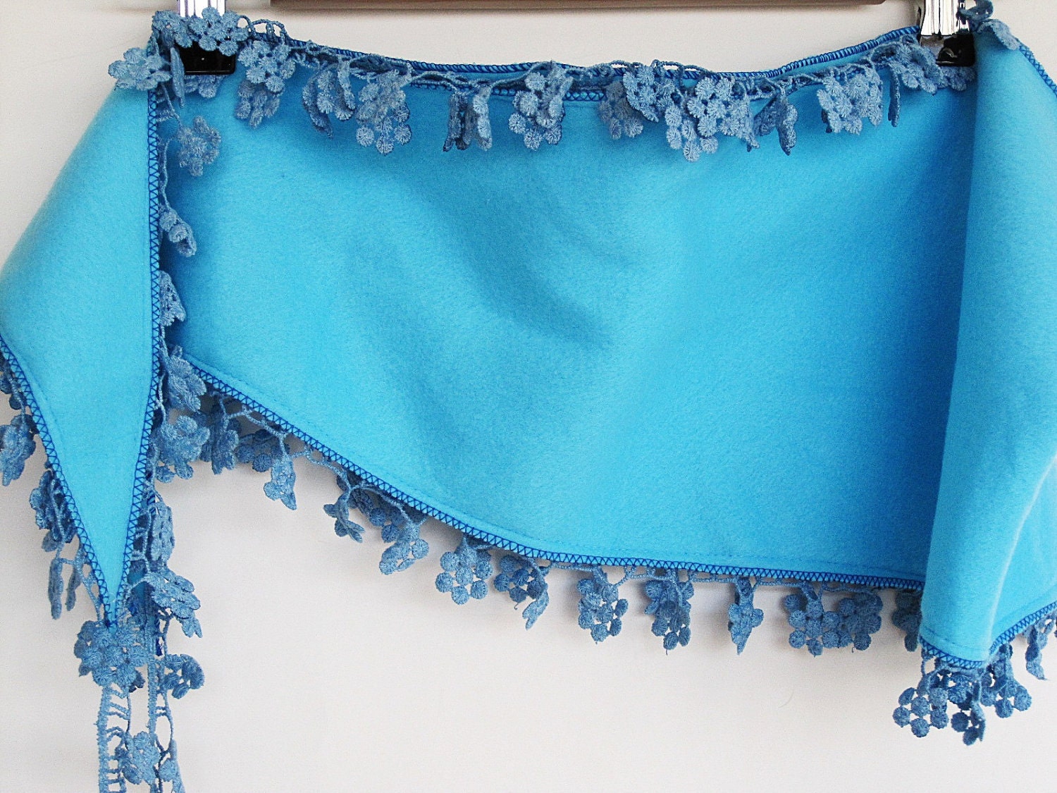 BLUE SKY Fleece (Polar) Scarf With Floral Lace, Fashion, Winter, Cozy, For Gift