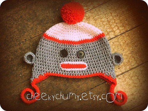 Sock monkey beanie hat. Newborn. Great photo photography prop.