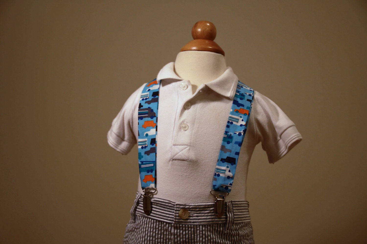 Blue Cars and Trucks Adjustable Suspenders