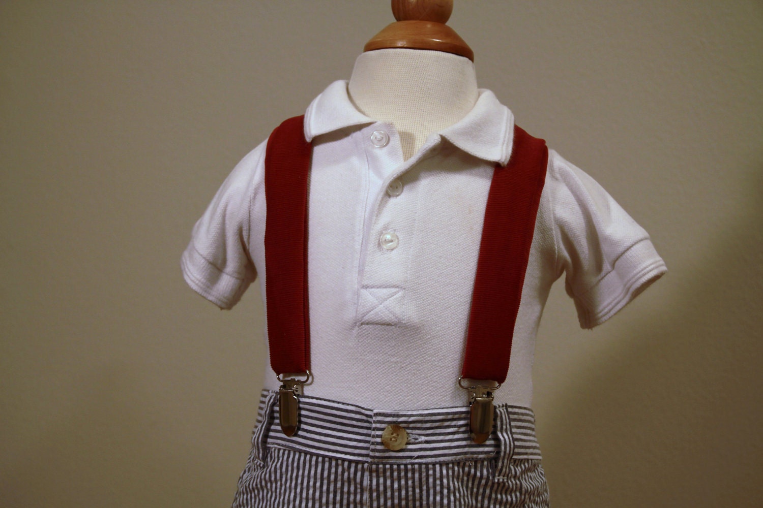 Deep Red Corduroy Adjustable Supenders