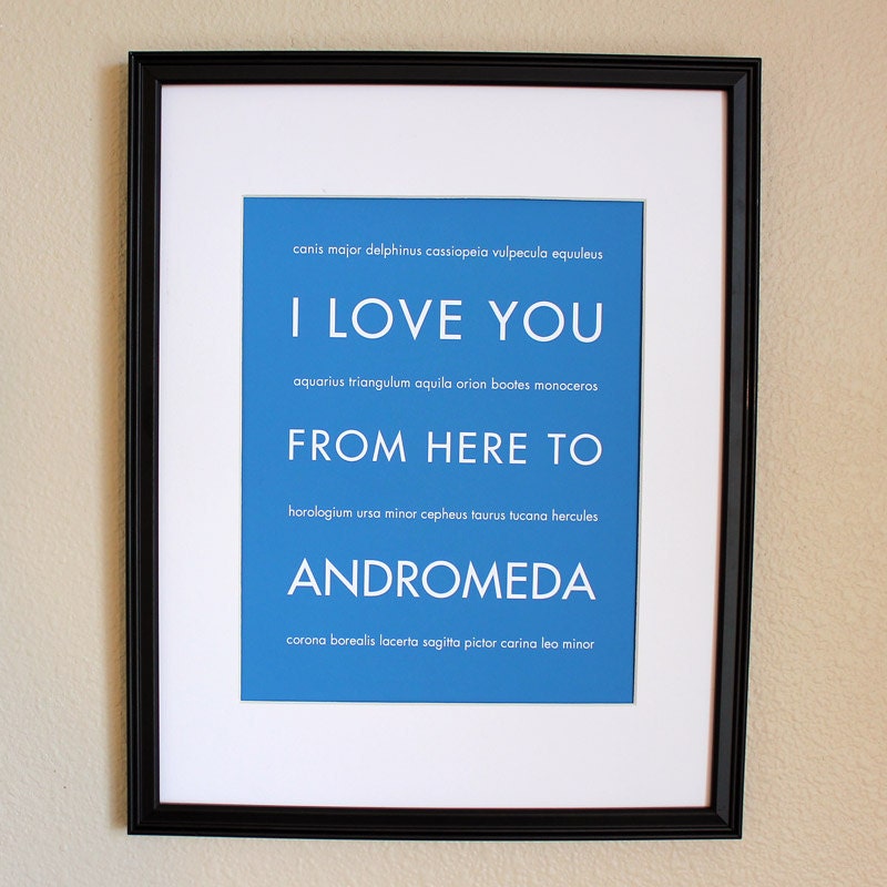 Fathers Day SALE Outer Space Poster, I Love You From Here To ANDROMEDA, 8x10, Custom Color, Unframed