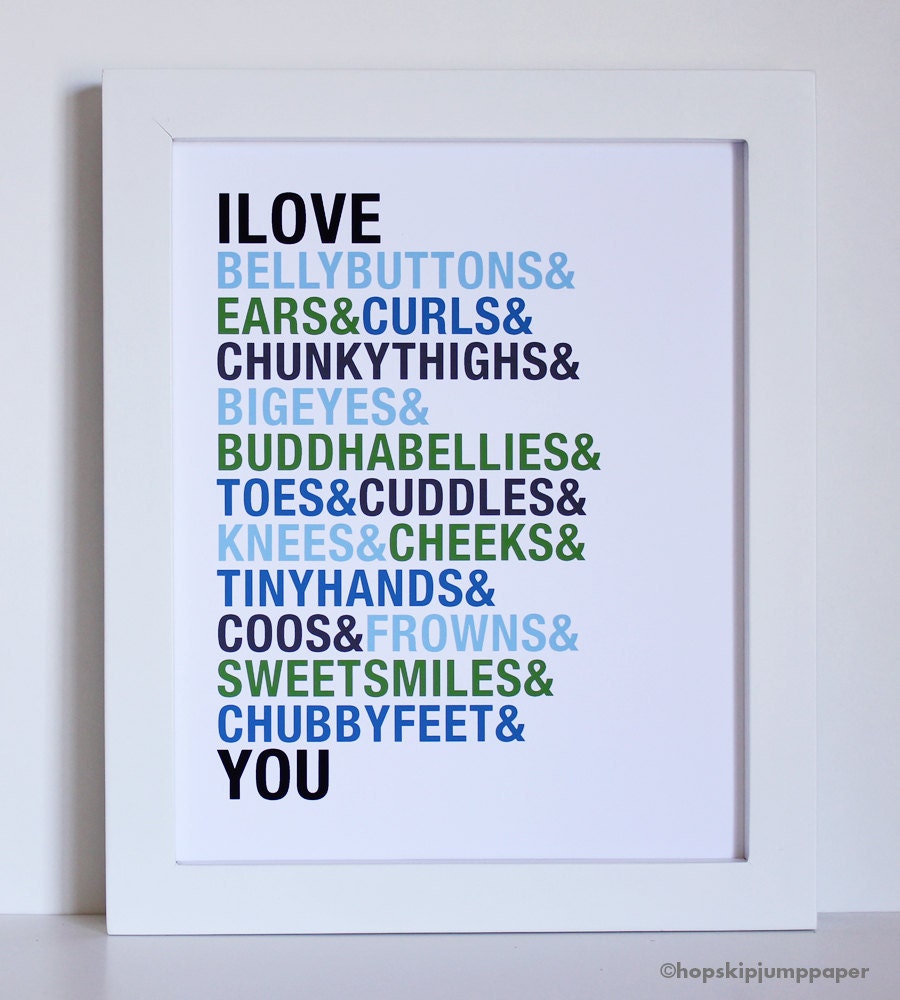 Kids Art Poster, I Love Belly Buttons, 8x10, Custom Colors, Unframed - BABY TALK MAY 2012