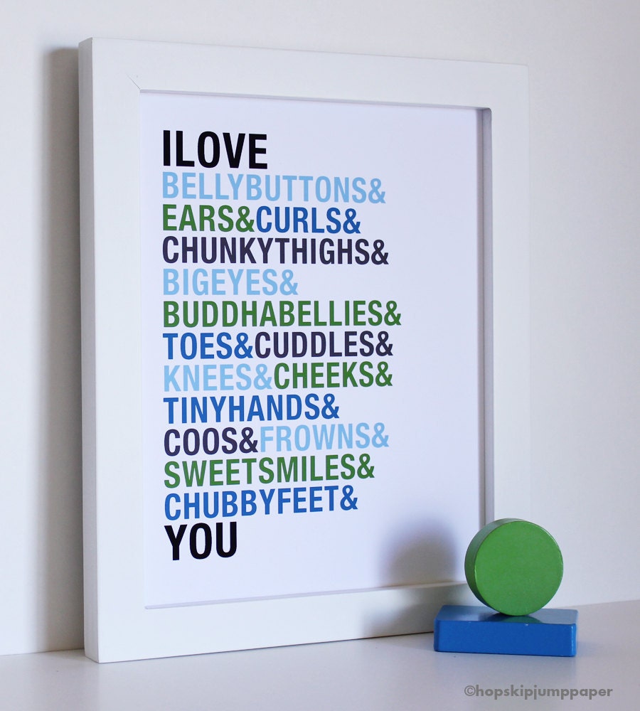 Kids Art Poster, I Love Belly Buttons, 8x10, Custom Colors, Unframed - BABY TALK MAY 2012