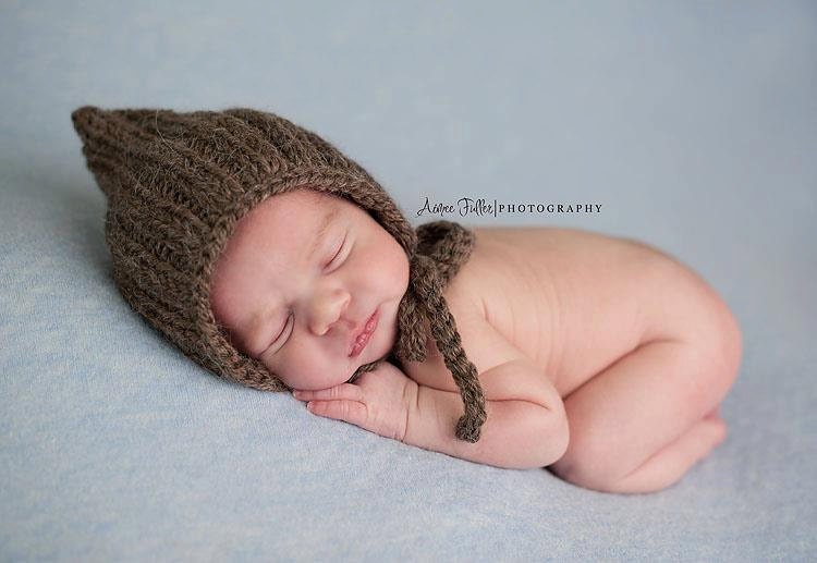 Newborn Barley Brown Photo Prop Bonnet hat- Winter Baby Hat- Twins Knit Hats- Many color choices