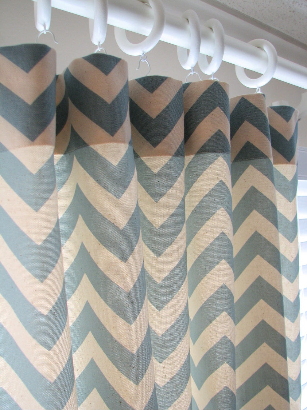 Designer Curtains - Pair of Decorative Designer Custom Curtains Drapes  50 x 96 Spa Blue and Natural Chevron Zig Zag