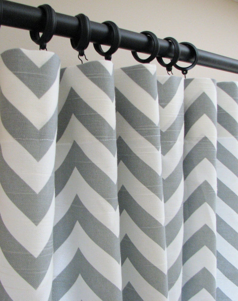 Pair Decorative Designer Custom Curtains Drapes 50 x 108 Ash Gray and White Chevron Zig Zag  Contemporary Modern Style