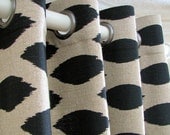 Pair of Decorative Designer Custom Grommet Curtains Drapes  50 x 108 Black on  Beige Ikat  Contemporary Modern Style
