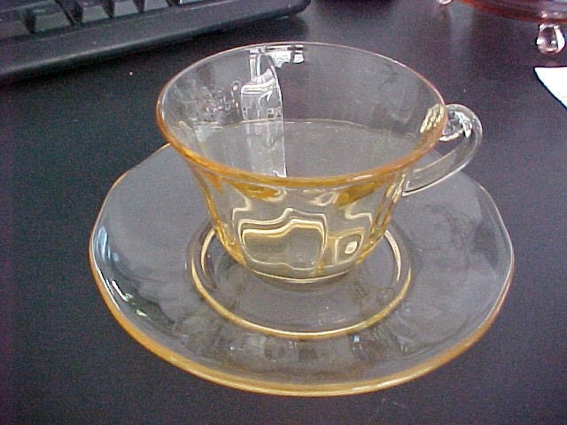 Vintage Fostoria Lafayette Topaz Yellow Cup and Saucer Made 1931 to 1940