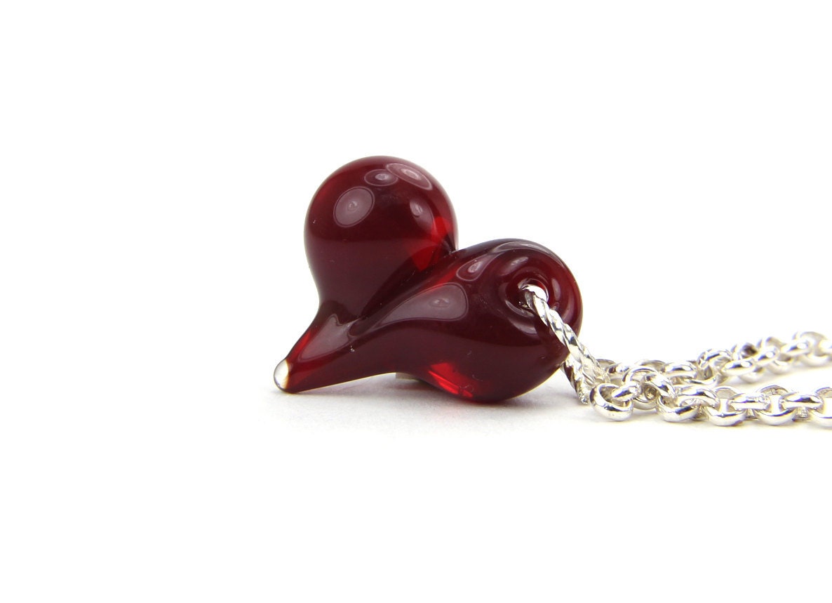 Red Bridesmaids Gift Graduate Teacher Lampwork Heart Necklace - Thebracelettree