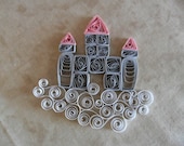 Card Embellishment Pink Fairy Tale Castle on a Cloud Scrapbooking Supply Handmade Wedding Engagement Marriage-SALE
