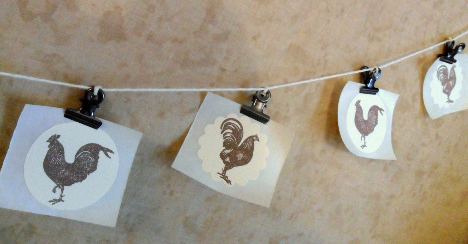 Stickers Embellishments Roosters Chickens Farm Country Cream Brown Envelope Seals