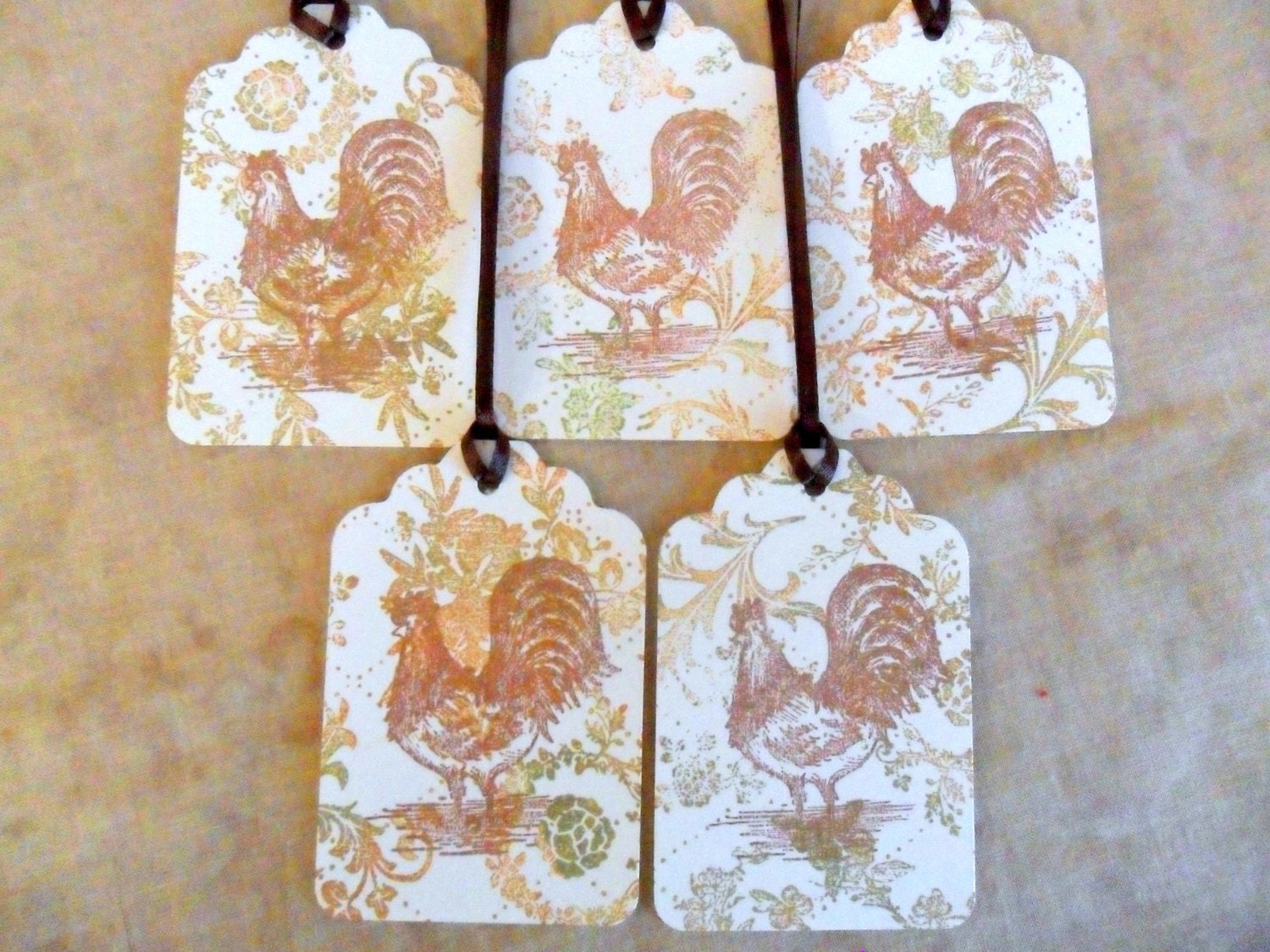 Gift Tag Favor Tag Rooster Country Chic Wallpaper Background Cream and Tan