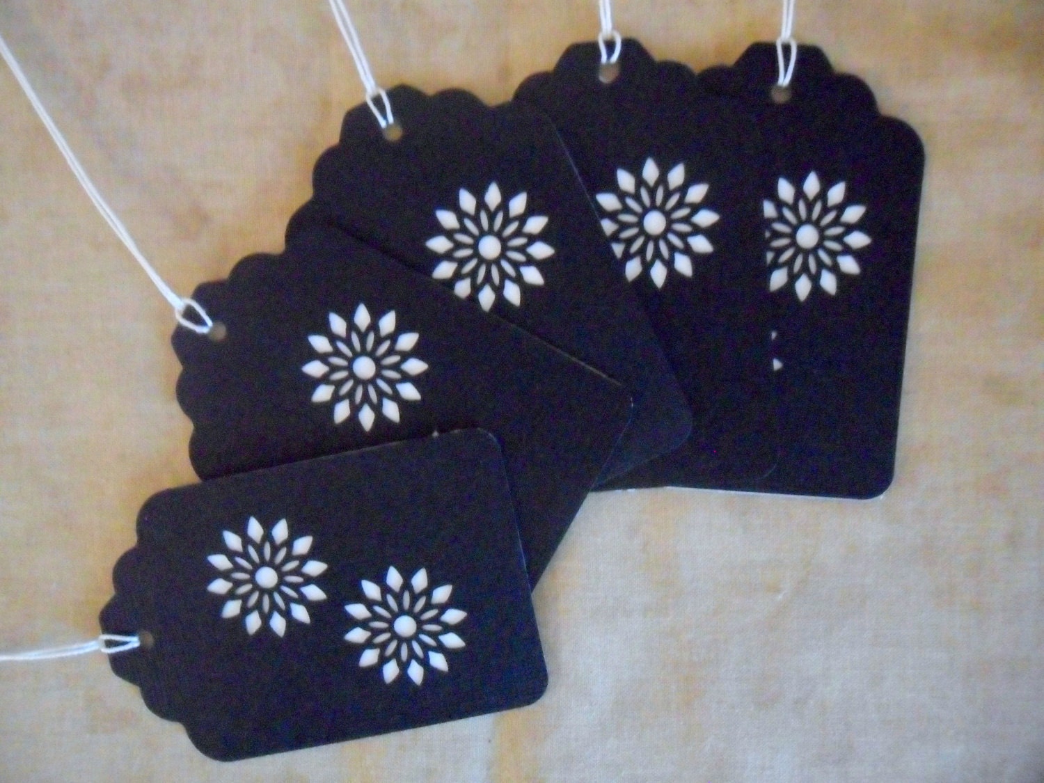 Gift Tags Favor Tags Black White Flower Silhouette Neutral Birthday Wedding Favor
