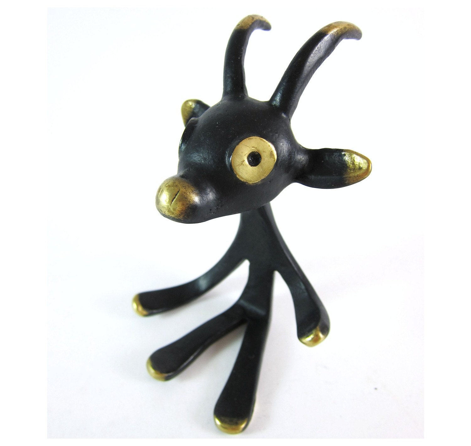 Vintage ORIGINAL Modernist Austrian 1960s Brass Billy Goat Ring Holder