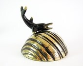 Vintage ORIGINAL Modernist Walter Bosse 1960s Brass Dolphin Figurine on Striped Bell - Tail Up