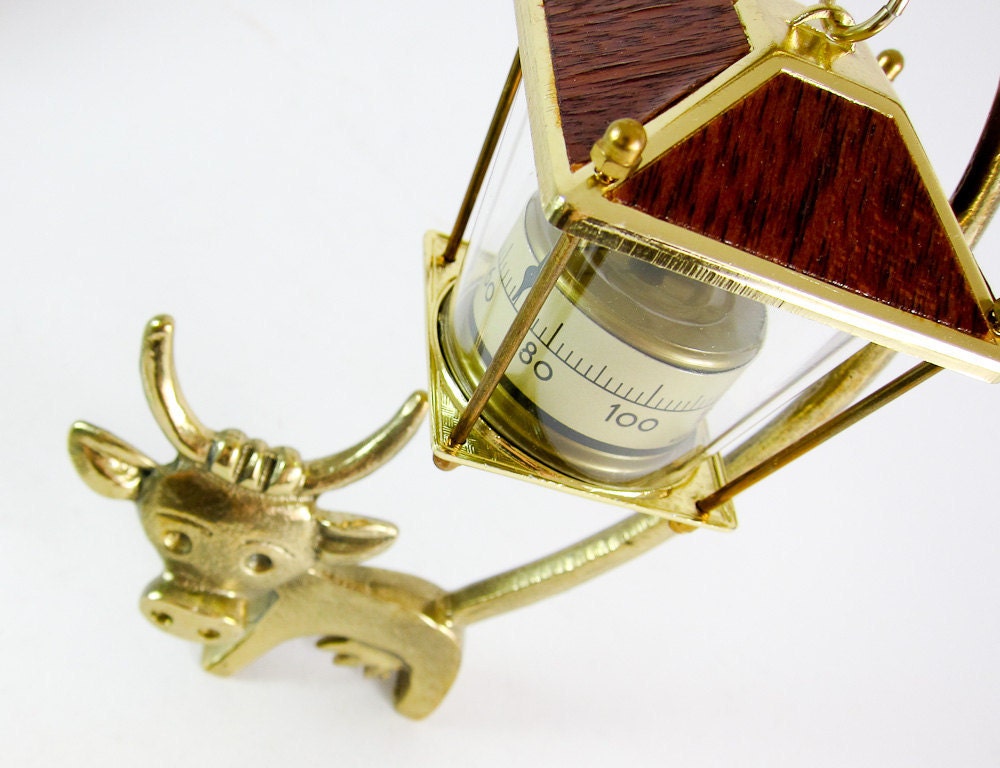 Vintage ORIGINAL Modernist Austrian 1960s Brass Cow Figure with Thermometer