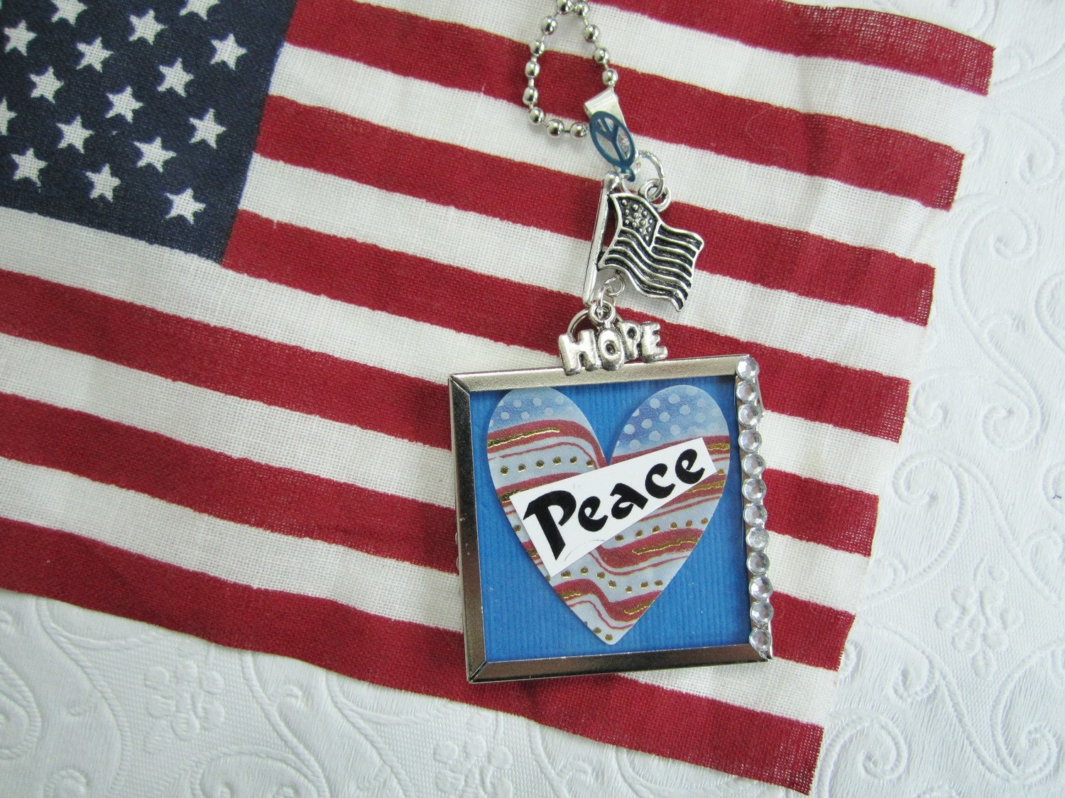 Red White & Blue Patriotic Reversible Charm Necklace