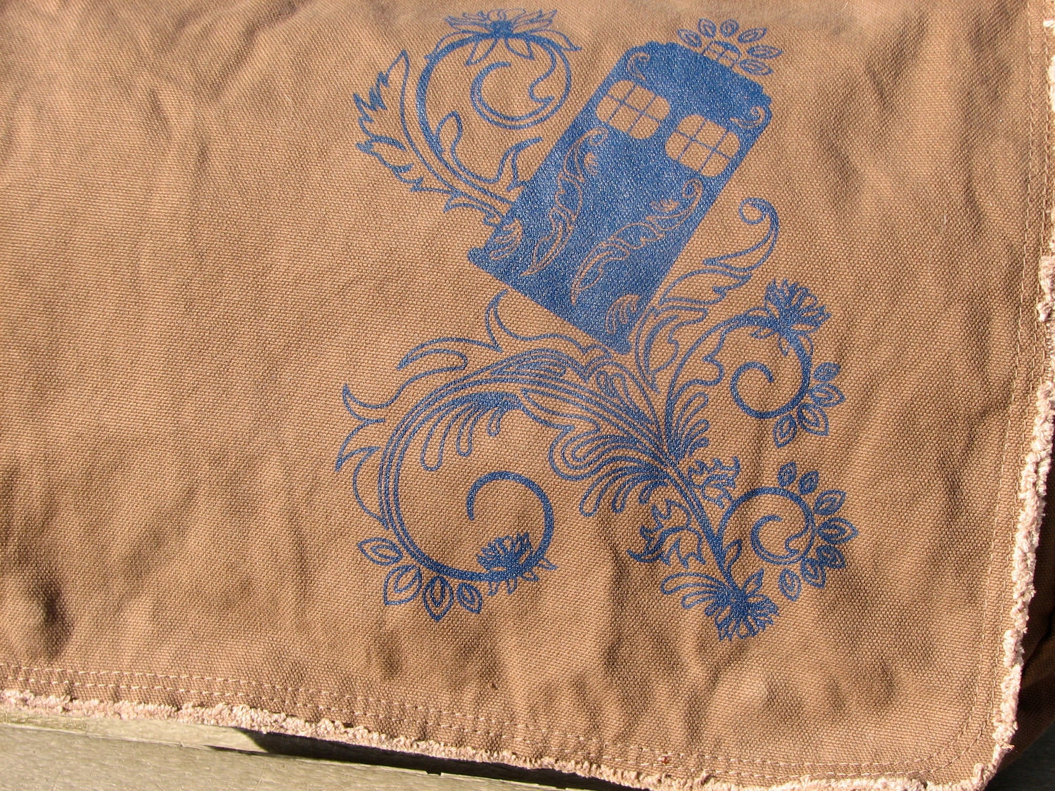 Henna Police Box Java Brown Cotton Canvas Large Messenger Bag