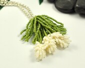 Marram Grass - ivory and olive - handmade beaded coast necklace
