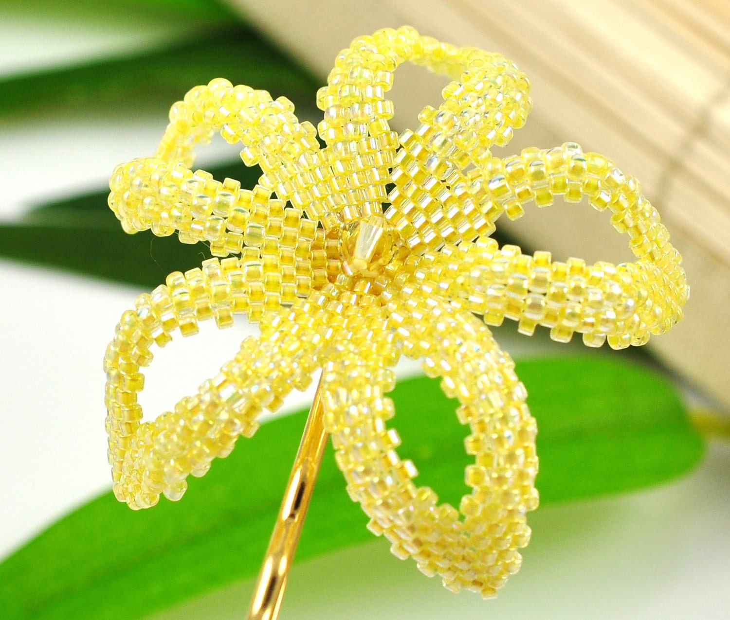 Plumeria bobby pin - lemon yellow beaded flower - Melemele