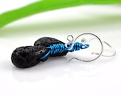 Lava Rock earrings - sterling silver and blue wirewrap - Pacific Waves