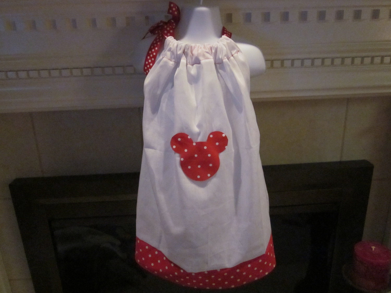 Boutique Pillowcase Dress Disney Minnie Mickey Mouse White with Red and White Polka Dots 12 mos,  2T, 3T, 4T, 5, 6, 7