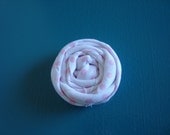 Rolled Fabric Flower Headband Single - White with Light Pink Polka Dots - on Skinny Elastic - Newborn Infant Toddler Girl Adult