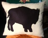 Buffalo NY Silhouette Accent Throw Pillow in Ivory Cotton and Chocolate Wool Felt