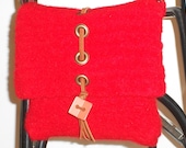 Purse Red Felted Crochet with Leather Adjustable Strap, Grommets, and Wood Button