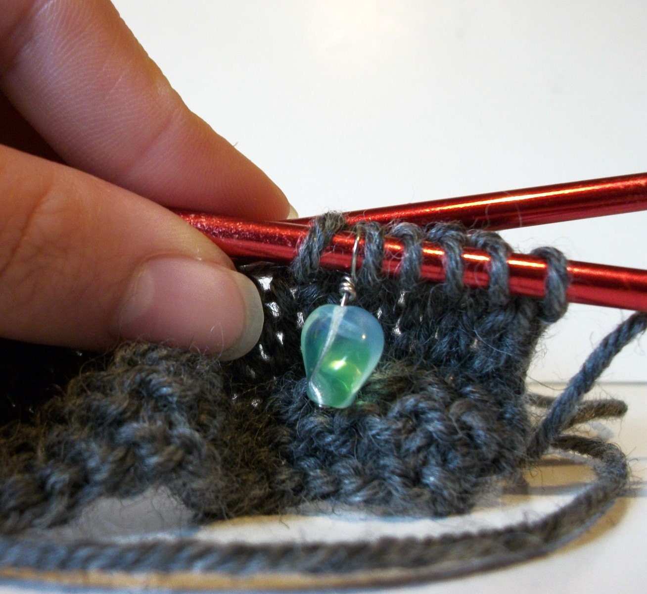 Row Knitting Stitch Marker Or Pendant Green Twist Disc OOAK Ready To Ship
