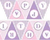 Pink and Purple Happy Birthday Banner- digital file- print your own Il_170x135