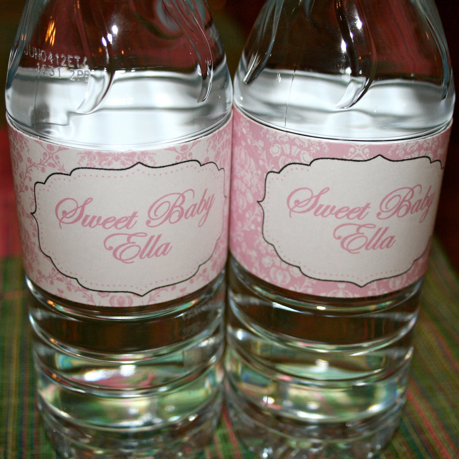 Pink and White Damask Baby Shower- water bottle wrapper- print your own Il_170x135