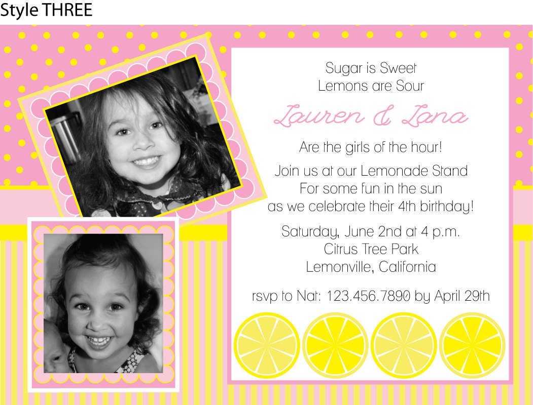 Pink Lemonade Birthday Party invitations with photograph- print your own Il_570xn