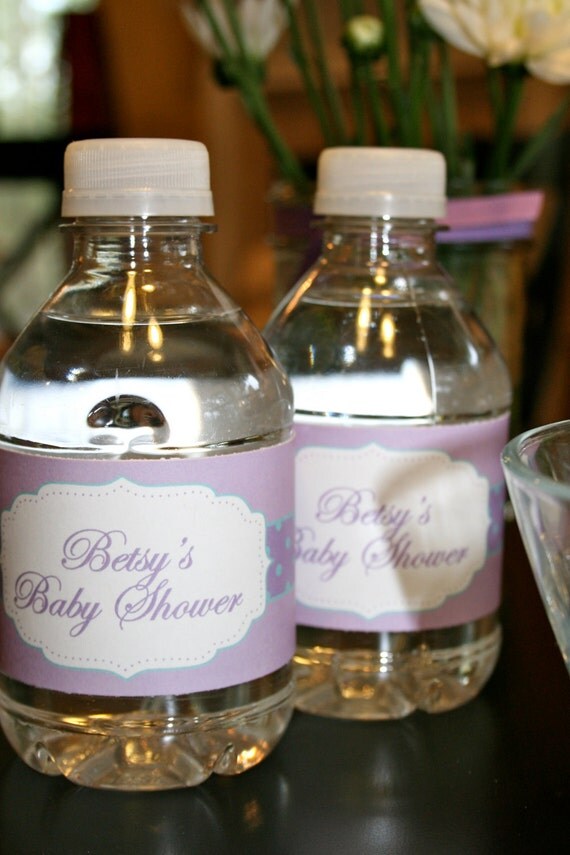 Light Teal and Lavender Baby Shower- water bottle wrappers AND Hershey kiss labels- print your own Il_570xn