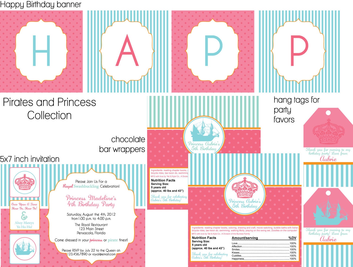 Princess and Pirates Party- full collection- print your own Il_570xn