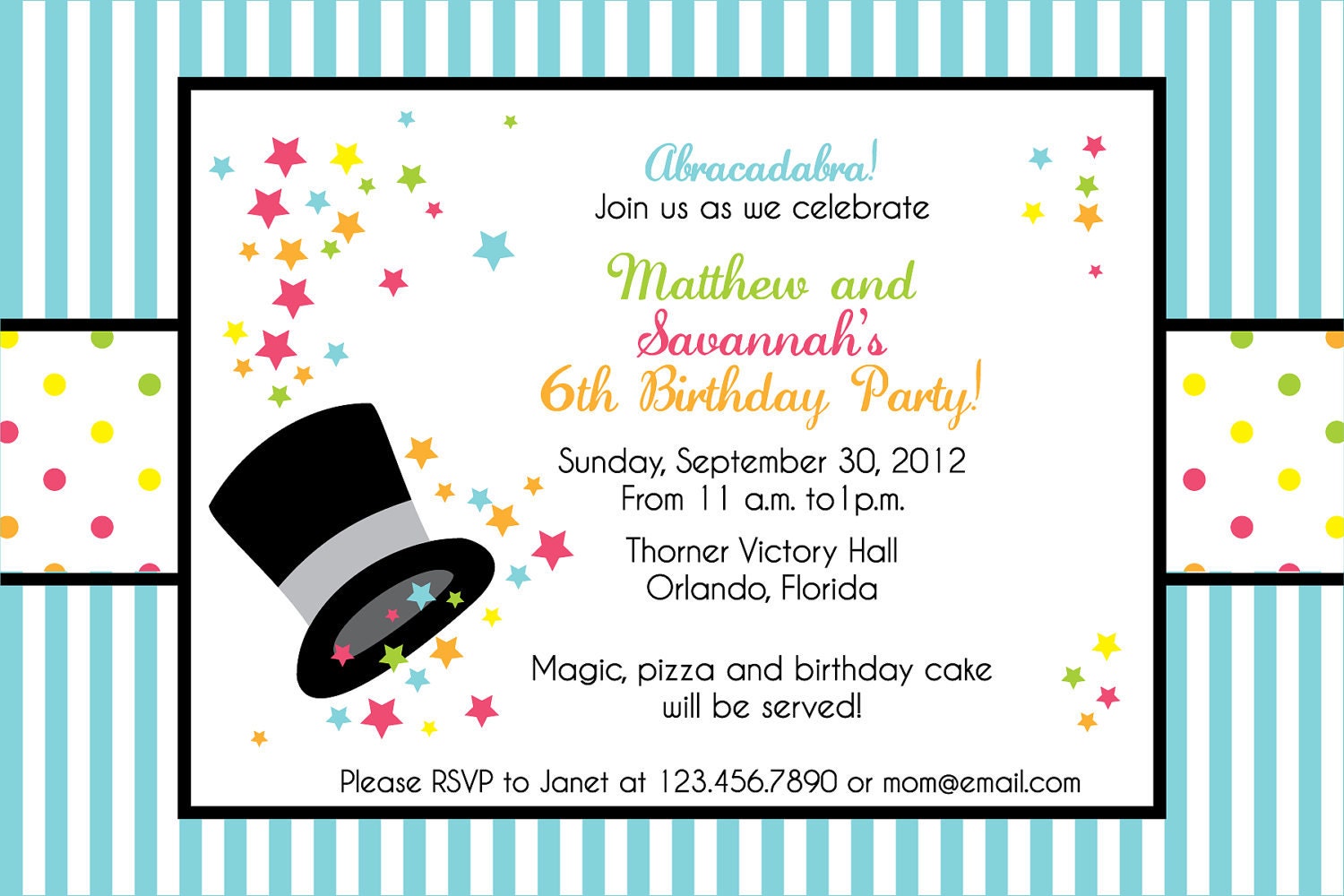 Magic Hat Birthday Party Invite- print your own