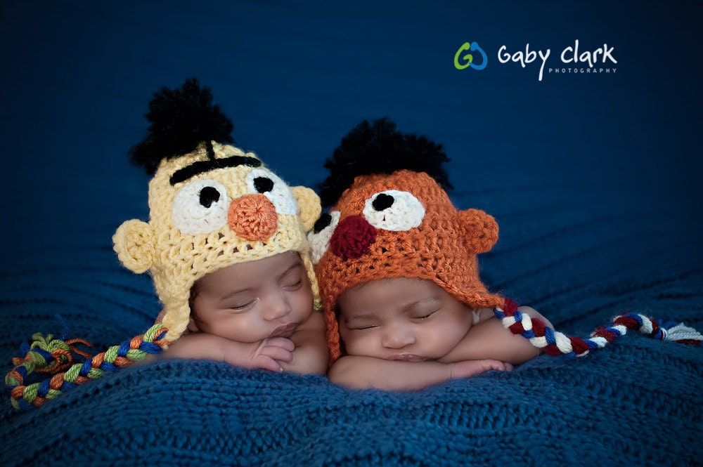 Newborn Bert and Ernie Twin Hat Set