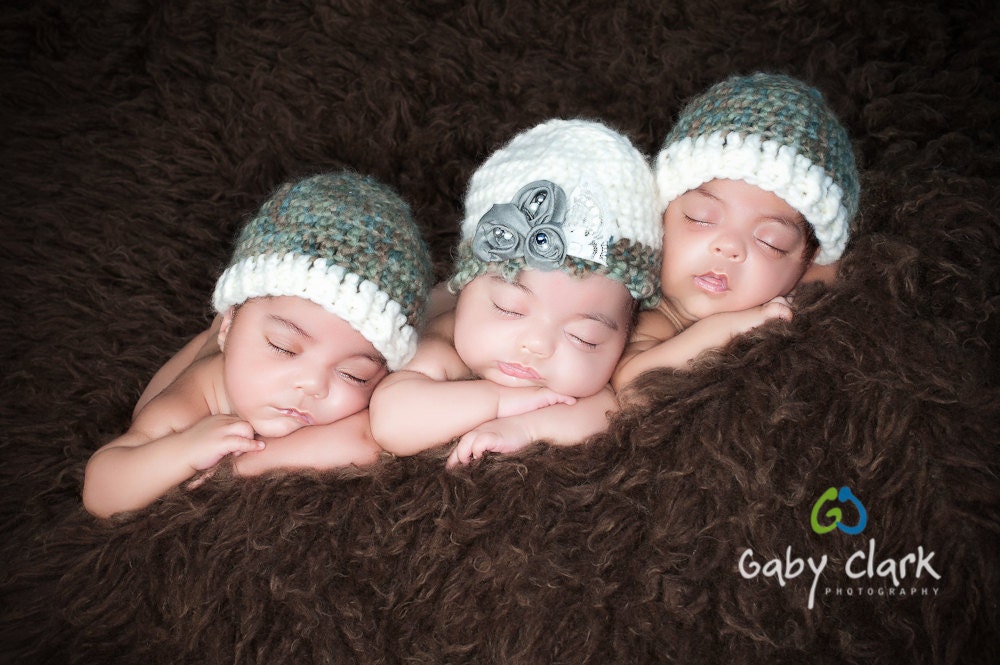 Newborn Triplets Hat Set